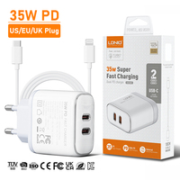 Chargeur rapide LDNIO à double port USB-C 35W PD, modèle A2528C, chargeur super rapide, chargeur rapide type-C DC AC