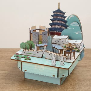 Caja de música DIY de madera con diseño de la Pagoda Leifeng del Lago Oeste, rompecabezas 3D de paisaje de Hangzhou, artesanía cultural, coleccionable, decoración, regalo, juguete - Product Image 1
