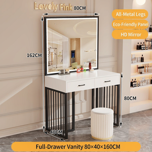 Mesa de Maquillaje LED con Espejo Iluminado, Escritorio Profesional con Cajones para Salón, Tienda de Novias, Estudio y Maquilladores - Product Image 3
