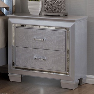 Table de chevet contemporaine en argent avec éclairage LED, tiroir à queue de pie, meuble de chambre à coucher - Product Image 2