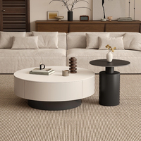 Table basse circulaire modulable, avec grand tiroir de rangement dissimulé, armoire crème, base solide, ensemble de tables à thé modernes pour la maison