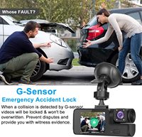 Caméra de tableau de bord WiFi 1080P 3 canaux pour voiture, caméra de tableau de bord avant et intérieure, enregistreur vidéo de sécurité pour voiture 150 °   Caméra grand angle pour véhicule WDR