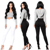 Jeans pour femmes à la mode en gros d'usine taille haute élastique petit pied coupe ajustée porte-stylo pour femmes