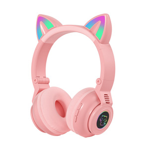 猫耳 STN26 ワイヤレスヘッドホン フラッシュライト マイク LED キッズギフト 女の子 ステレオミュージック ヘルメット 子猫型 電話 ブルートゥース ヘッドセット - Product Image 1
