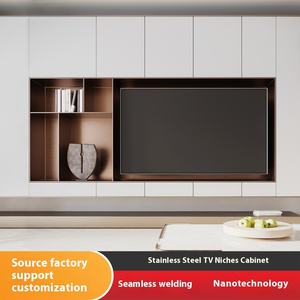 Meuble <span class=keywords><strong>TV</strong></span> moderne de luxe 75 pouces <span class=keywords><strong>niche</strong></span> murale en acier inoxydable <span class=keywords><strong>avec</strong></span> LED pour la vente en gros de meubles de maison fabricants pour le salon - Product Image 5