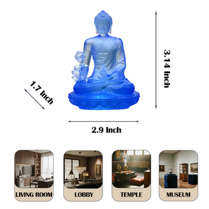Statue miniature en cristal <span class=keywords><strong>de</strong></span> Liuli <span class=keywords><strong>de</strong></span> <span class=keywords><strong>Bouddha</strong></span> Médecin <span class=keywords><strong>de</strong></span> 3,14 pouces, faite à la main, moulage à la cire perdue, trône <span class=keywords><strong>de</strong></span> lotus - Product Image 3