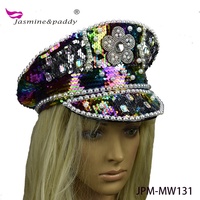 Chapeau de fête à paillettes et strass, pour festival, anniversaire, Burning Man, rave, costume unisexe, casquette de capitaine scintillante pour spectacle sur scène, danse