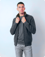 Pull cardigan en laine et acrylique mélangée avec col en fourrure, sortie d'usine TN, avec étiquette de col personnalisée