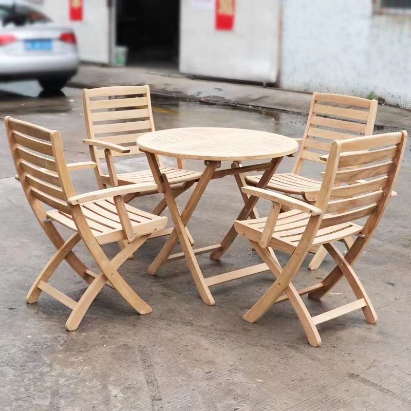 New fashion outdoor furniture garden patio teak wood folding table with arm chairs