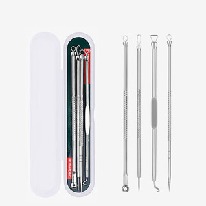 Juego de Agujas para Acné de Acero Inoxidable Plateado, Herramienta de Tratamiento Facial de Cuatro Piezas para el Tratamiento del Acné, Eliminación de Puntos Negros y Comedones - Product Image 1