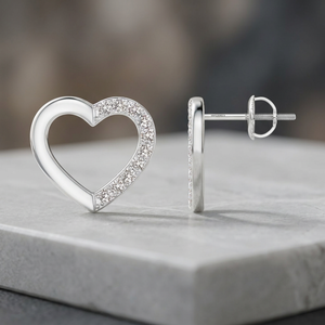 Pendientes de lujo asimétricos con corazón abierto y diamantes cultivados en laboratorio, con detalles pavé, en oro de 10K, 14K, 18K y plata 925, 935. - Product Image 1