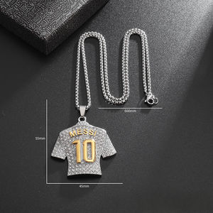 Collane in Acciaio al Titanio Hip-hop <span class=keywords><strong>per</strong></span> Uomo, Ciondolo con Numero 10 MESSI, <span class=keywords><strong>Gioielli</strong></span> Sportivi con Strass - Product Image 4