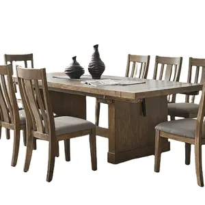 Stock available French style rectangular dining table with 8pcs chairs extensible Antique Restaurant Oak dinning room table