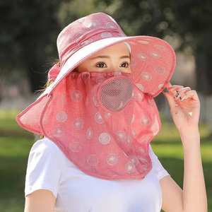 Chapeau bob d'été pour femme à large bord avec protection faciale et cou, respirant, anti-UV, idéal pour le travail en extérieur et la cueillette du thé - Product Image 2