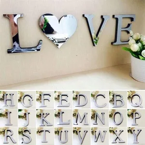 26 İngilizce harfler ayna duvar çıkartmaları 3D etkisi akrilik alfabe kelimeler aynalar duvar Sticker çıkartmaları DIY ev sanat süslemeleri
