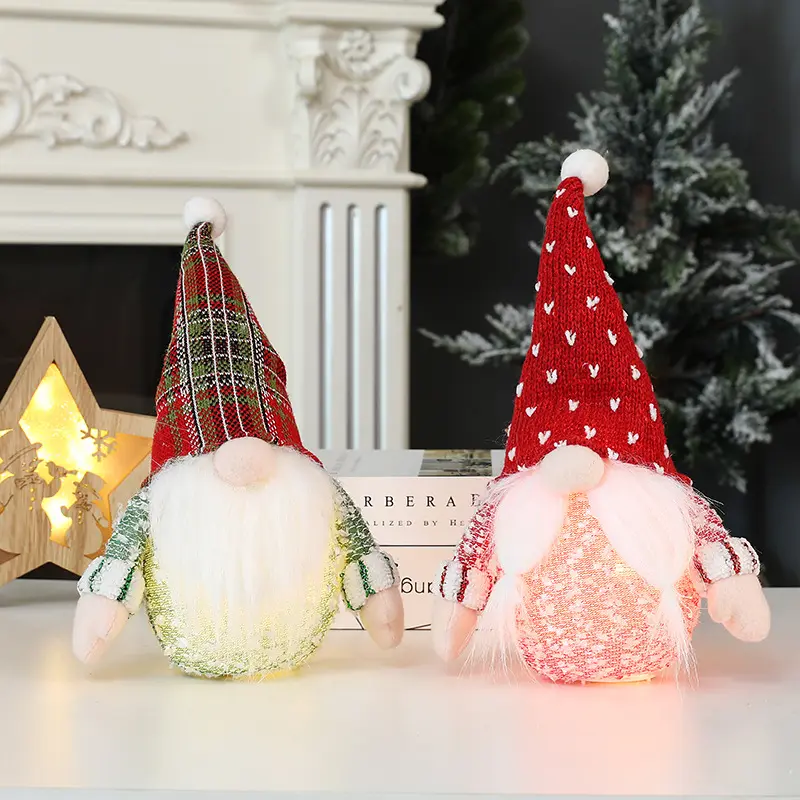 Venta caliente borde nuevas decoraciones navideñas brillo olla-Barriga sin rostro bebé sombrero puntiagudo iluminación Rudolph decoración de vacaciones