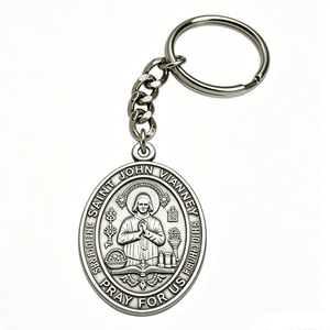 Porte-clés vintage en alliage de zinc avec impression UV, motif Saint Jean Vianney en argent antique, souvenir religieux catholique, saint patron, pour la prière - Product Image 6