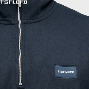 Custom Patch Mockneck Sweatshirt Men Heavyweight Woven Label Distressed <b>Jumper</b> Men'S Sweatshirts Clothing Manufacturers Bulk - Product Image 6