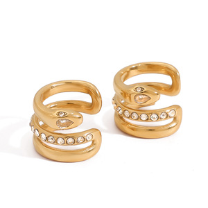 Pendientes de Clip con Diseño de Serpiente, Oro de 18K, Acero Inoxidable, Engaste de Canal, Joyería para Uso Diario - Product Image 1