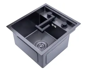 黑色创新隐藏式厨房手水槽纳米单双水槽厨房不锈钢水槽