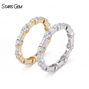 Starsgem Full Eternity <b>Ring</b> 1.62CTW 10K Solid Gold DEF VS Round Cut and Baguette Cut Lab Grown Diamond Wedding Band <b>Ring</b> - Product Image 1