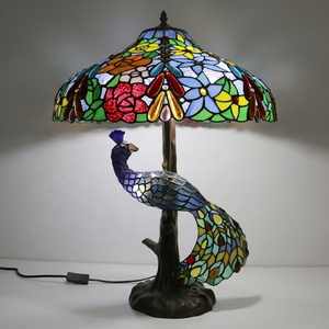 Abat-jour LED en verre coloré de 18 pouces Longhuijing pour lampe de table, style méditerranéen, base en forme de paon, universel AC - Product Image 1