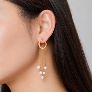 ต่างหูห่วงประดับมุกแบบพู่ห้อย สแตนเลสสตีล ชุบทอง 14K แบบสุญญากาศ ห่วงยาวห้าสาย - Product Image 5