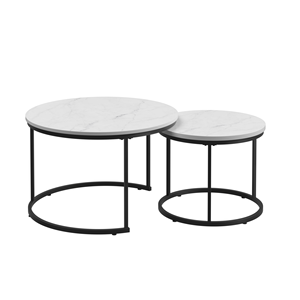 Modern <strong>Coffee</strong> <strong>Table</strong> Set 2 27.6inch <strong>Wood</strong> Marble Pattern Top Sturdy <strong>Metal</strong> Frame End/Side <strong>Tables</strong> Living Room Bedroom Balcony Home - Product Image 5