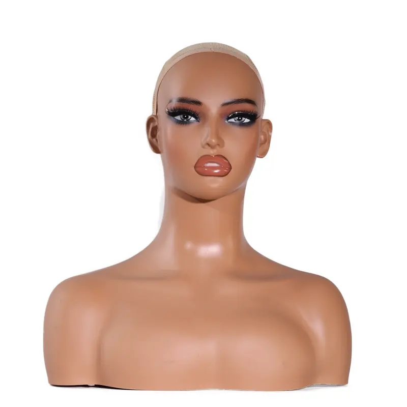 Hot Sale manequim pvc para exibição de jóias peruca Maquiagem rosto cabeça manequim feminino realista com ombros manequim cabeça