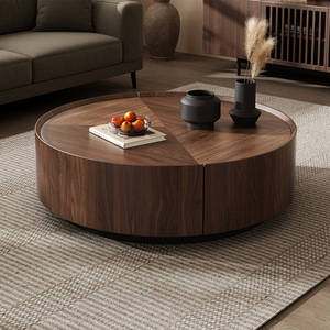 Mesa de centro redonda de madera de nogal, estilo vintage, muebles de salón, gran capacidad, multifuncional, mesa de almacenamiento sencilla - Product Image 1