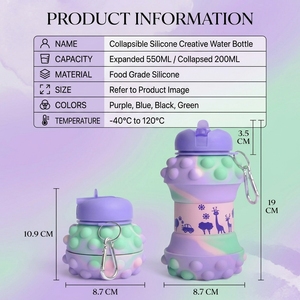 Botol Air Silikon Lipat Kartun Anak-anak Bebas BPA Anti Bocor dengan Sedotan, Dapat Digunakan Kembali, Aman untuk Makanan, Mug Perjalanan untuk Sekolah dan Aktivitas Luar Ruangan - Product Image 6
