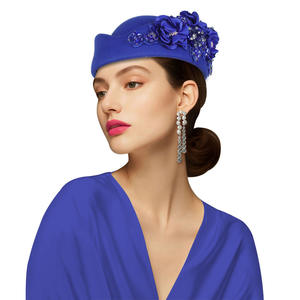 Béret en feutre de laine avec appliques pour femme, style rétro britannique, pour hôtesse de l'air, chapeau d'étiquette - Product Image 5