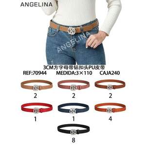 Ceinture Angelina 3 cm en PU avec boucle à lettres et strass pour femmes, ceintures de mode pour jeans, taille 3X110 - Product Image 3