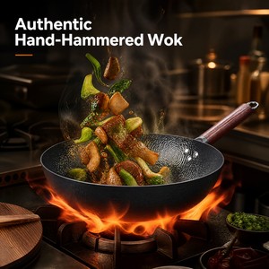 Authentic Hand Hammered Chinese Wok with Traditional Wooden Lid - Product Image 1
