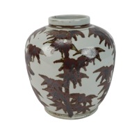 Vase à fleurs de table en céramique de petite taille à motif de bambou de style antique brun RZSX159-A et blanc