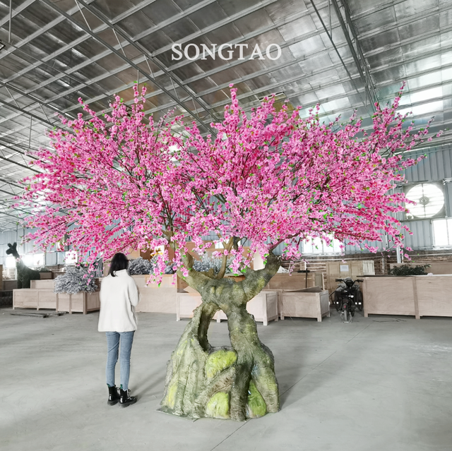 Customized Artificial Tree Trunk Decorative Artificial Peach Cherry Flower Tree Stump