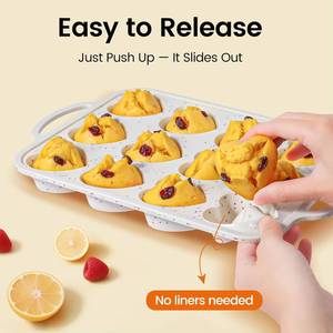 MUYULINS Factory 12-<b>cup</b> LFGB non-stick BPA Free metal reinforced frame heart-shaped silicone <b>cupcake</b> pan American-style cake - Product Image 3
