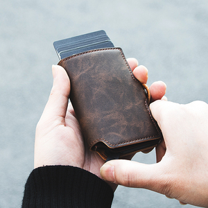 Casekey Wholesale Ultra-thin Simple Pop-<b>up</b> Card <b>Box</b> RFID Protection Bank Credit Card Holder PU Wallet Tarjetero Billetera - Product Image 3