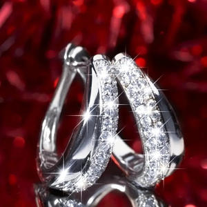 Orecchini a Cerchio Deljo con Diamanti, Oro Massiccio 18K, Oro Bianco, Diamanti Naturali Taglio Brillante Rotondo, Lusso Femminile per Uso Quotidiano - Product Image 4