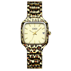 La montre Gadi Leopard Print Steel Band Small Sugar Cube avec un grand cadran pour femme est un luxe léger - Product Image 5