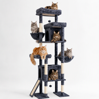 Arbre à chat multi-niveaux de luxe avec poteaux à gratter en sisal, grande maisonnette pour chat et hamac en peluche pour chats d'intérieur