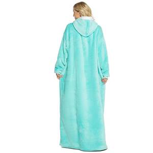 सर्दियों में पहनने योग्य हुडी कंबल, आस्तीन के साथ-साथ सुपर लंबी महिला पजामा नरम गर्म स्वेटशर्ट वयस्क शेरपा कंबल - Product Image 4