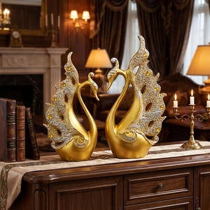 Estatua de Cisnes Artística Dorada de Resina Pintada a Mano, Adornos de Lujo para Decoración de Mesa del Hogar, Regalo de Boda, Escultura de <span class=keywords><strong>Cisne</strong></span> - Product Image 1