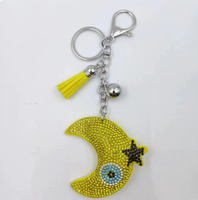 Porte-clés en forme de fruit de dessin animé vert lime, orné de strass scintillants et de pompons, pendentif suspendu de haute qualité, best-seller