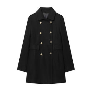 <strong>Women</strong> Double Breasted Gold Button Wool Blend <strong>Peacoat</strong> Lapel Collar Mid Length Warm Winter Outerwear Coat - Product Image 4