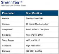 Etiquetas de Identificación de Activos Industriales SS304/316L SiwinnTag de Grado de Ingeniería, Grabadas con Láser con Código QR, Resistentes a la Corrosión 720h+ -40C