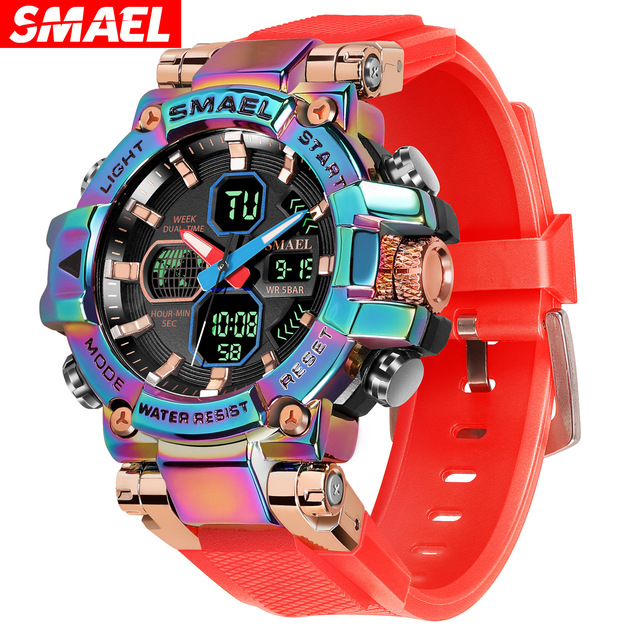 Smael 8027 Super  Coloured Boys Digital Watch Latest PU Strap Luminous Double Display Storage Sports Watch Factory
