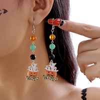 Boucles d'oreilles clous unisexe en alliage de zinc électroplaqué, style gothique, avec pendentif citrouille et fantôme, à pompon, pour Halloween, très vendues, pour l'export.