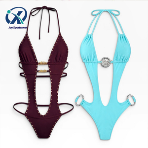Cutout One Piece Swimsuit Custom Metal Logo Swimwear Manufacturer OEM High Quality Monokini Women One Piece Swimsuit