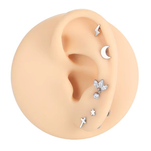 <b>Titanium</b> Alloy Cross Earrings Heart Shaped Zirconia Studs Ear Cartilage Jewelry Unisex Gift Fashion Piercing Jewelry - Product Image 1